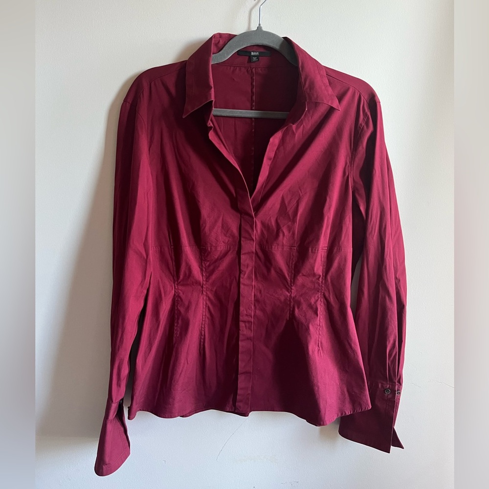 Boss Hugo Boss Burgundy Open Neck Blouse